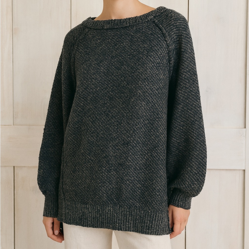 Free People Oversized Reverse Seam‎ Chunky Sweater Black Brown Marled Size XS